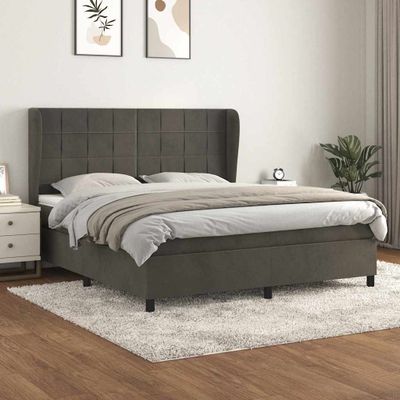 vidaXL Posteľný rám boxspring s matracom tmavosivý 180x200 cm zamat