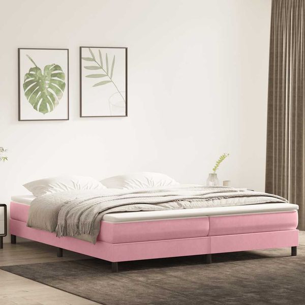vidaXL Posteľný rám boxsping s matracom ružový 180x210 cm zamat