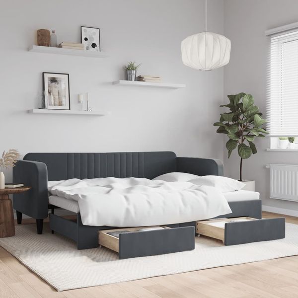 vidaXL Rozkladacia denná posteľ so zásuvkami tmavosivá 80x200 cm látka