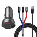 Baseus nabíjačka do auta s 24W displejom + kábel USB 3v1 Baseus Tri základné farby 1,2 m