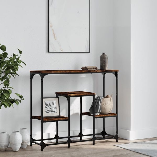 vidaXL Konzolový stolík dymový dub 89,5x28x76 cm kompozitné drevo