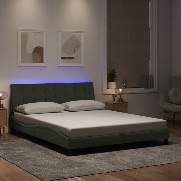 vidaXL Rám postele s LED bez matraca Hankobledosivý 160x200 cm zamat