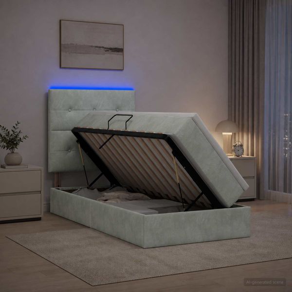 vidaXL LED úložná posteľ s matracom Svetlosivá 100 x 200 cm Zamat