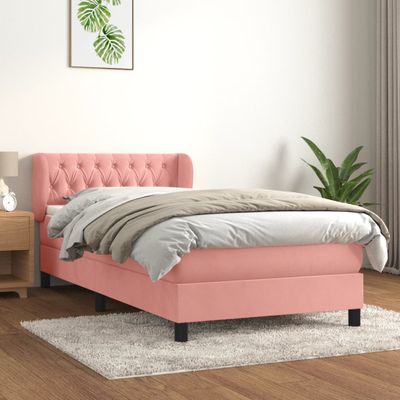 vidaXL Posteľný rám boxsping s matracom ružový 90x200 cm zamat