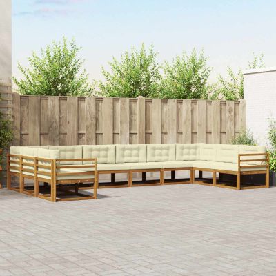 vidaXL Záhradná súprava gaučov s vankúšom 10 pcs Prírodná a krémová