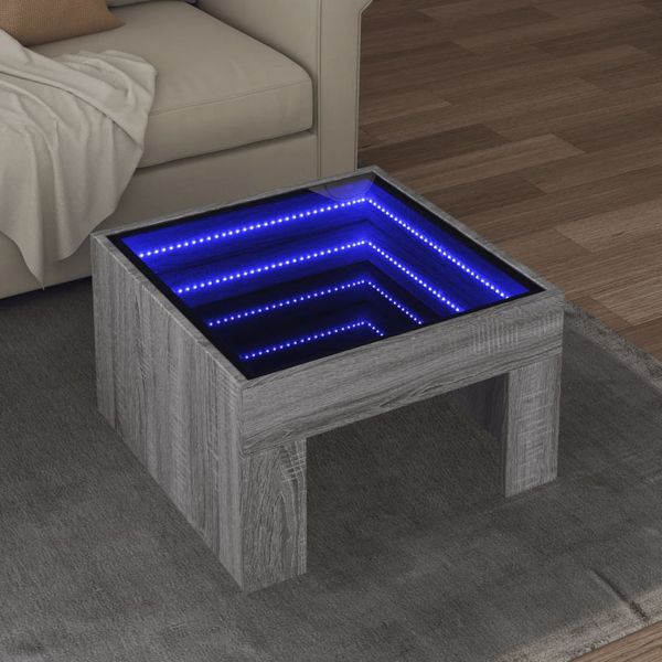 vidaXL Konferenčný stolík s nekonečnými LED sivý sonoma 50x50x30 cm