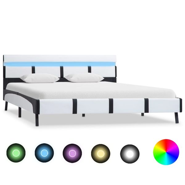 vidaXL Posteľný rám s LED, biely, umelá koža 160x200 cm