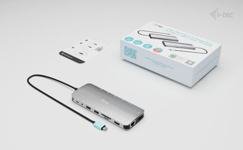 i-tec USB-C Metal Nano 3x Display Dock, 2x HDMI 1x USB-C video, PD 140W + Universal Charger 140W i-tec dokovací stanice USB-C Metal Nano 3x Display Dock, 2x HDMI 1x USB-C video, PD 140W + nabíjecka 140 W