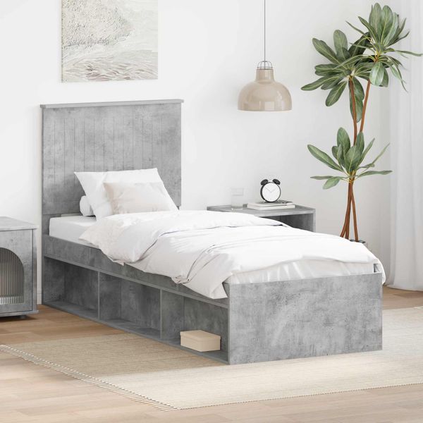 vidaXL Rám postele Betónová šedá 75 x 190 cm Masívne borovicové drevo