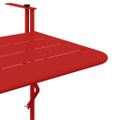 vidaXL Závesný balkónový stôl Červená 60 x 39 x 65 cm Oceľ