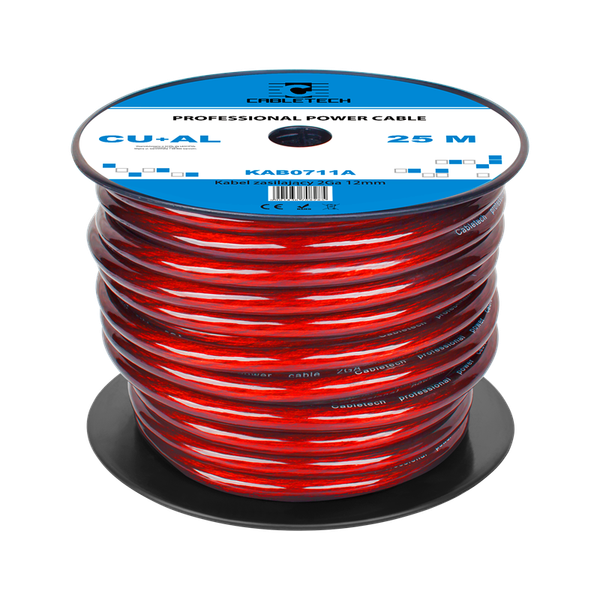 Auto kábel 2Ga OD12mm CU+AL 25 m Cabletech KAB0711A červený