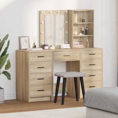 vidaXL Toaletný stolík so zásuvkou 3 pcs Hnedá Kompozitné drevo