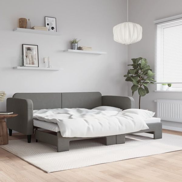 vidaXL Denná posteľ s rozkladacou posteľou tmavosivá 90x200 cm látka