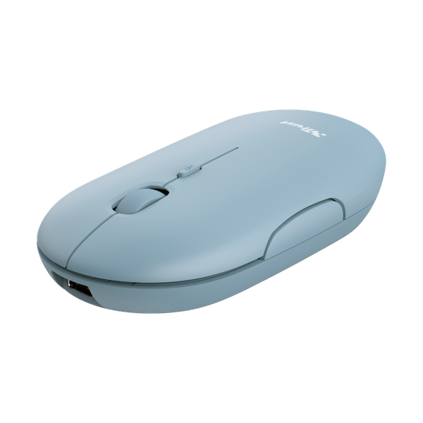 TRUST PUCK/Cestovná/Optická/1 600 DPI/USB+BT/Modrá