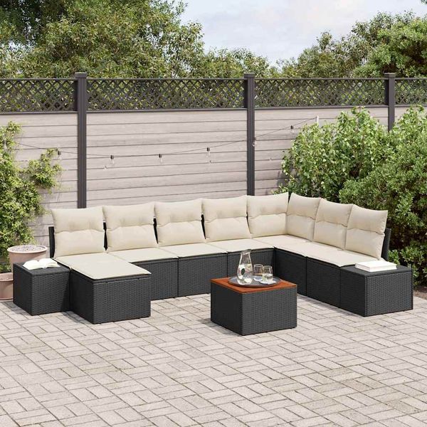 vidaXL Súprava záhradných pohoviek s vankúšom 9 pcs Čierna polyratan