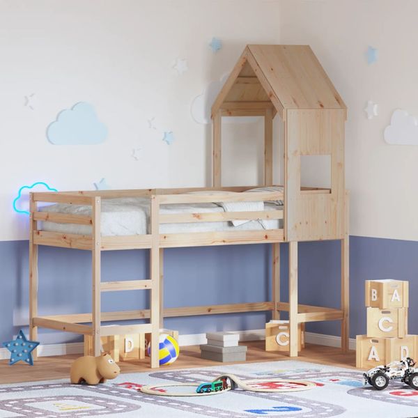 vidaXL Vyvýšená posteľ rebrík strecha 90x190 cm masívna borovica