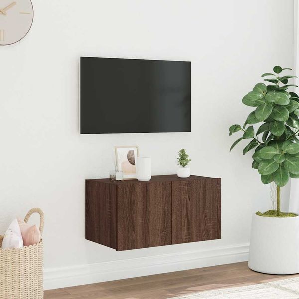 vidaXL TV nástenná skrinka s LED svetlami hnedý dub 60x35x31 cm