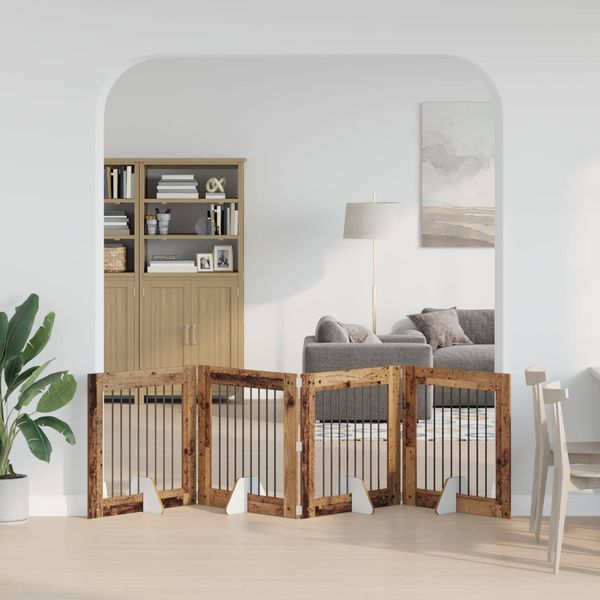 vidaXL Skladacia psia brána so stojanmi 4 ks Staré drevo 321 cm
