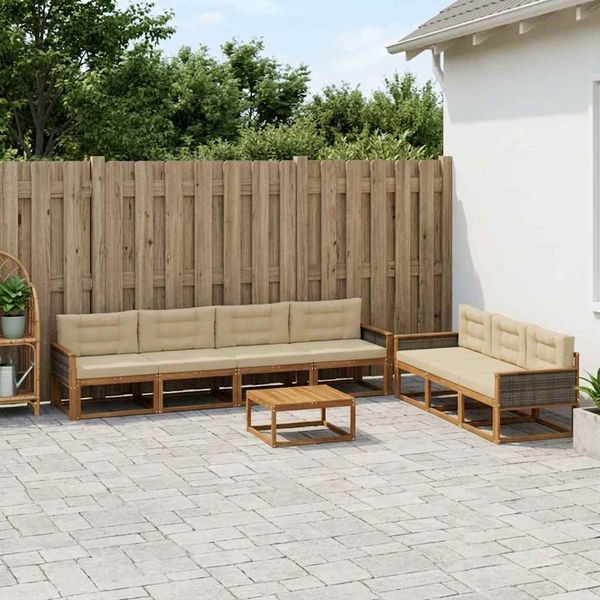 vidaXL Záhradná súprava gaučov s vankúšom 8 pcs Prírodná a béžová