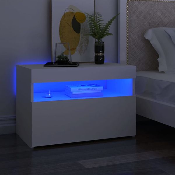 vidaXL Nočný stolík a LED svetlá biely 60x35x40 cm spracované drevo