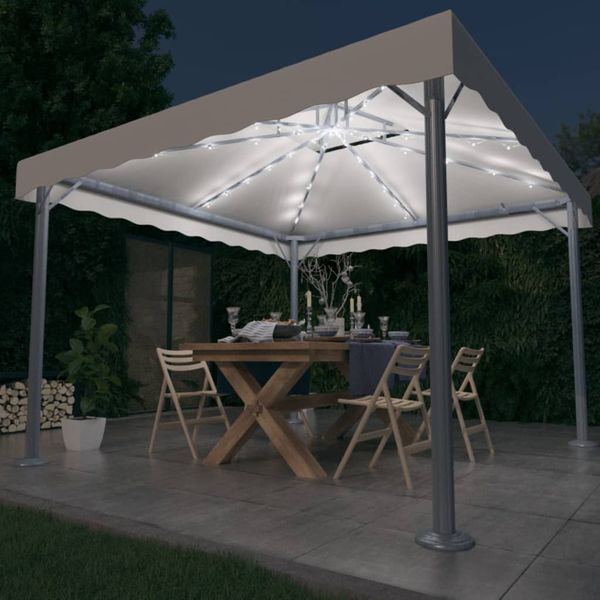 vidaXL Altánok s LED reťazou 300x300 cm, krémový, hliník