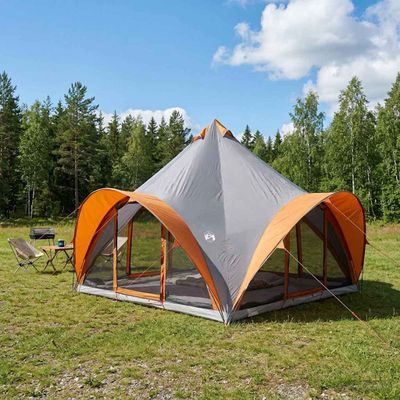 vidaXL Tipi stan Šedá a oranžová Pre 6 osôb Polyester a oceľ