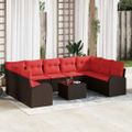 vidaXL Súprava záhradných pohoviek 10 ks Hnedá a červená polyratan