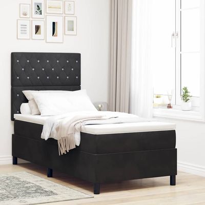 vidaXL Posteľ s pružinovým rámom s matracmi Čierny 100 x 200 cm Zamat