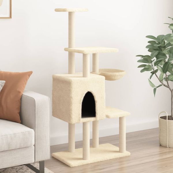 vidaXL Škrabadlo pre mačky so sisalovými stĺpikmi krémové 131 cm