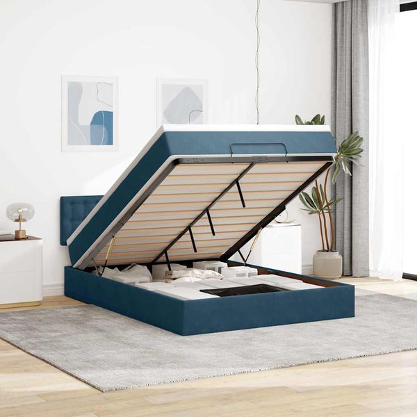 vidaXL Osmanská posteľ s matracom Tmavomodrá 140x190cm Zamat
