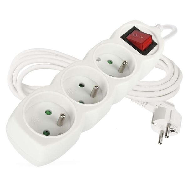 Predlžovací kábel 3 m / 3 zásuvky / s vypínačom / biely / PVC / 1,5 mm2