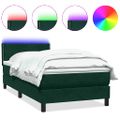 vidaXL Posteľný rám boxsping s matracom a LED tmavozelený 90x210 cm zamat