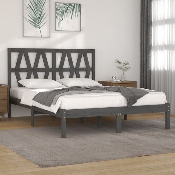 vidaXL Posteľný rám, sivý, borovicový masív 135x190 cm, dvojlôžko