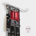 AXAGON PCEM2-ND, PCIe x8 riadič - 2x M.2 NVMe M-kľúčový slot, RAID, podpora desiek bez bifurkácie, vč. LP Radic, PCIe x8, pre 2x M.2 SSD, NVMe M-Kľúč, podpora RAID, včetne low profile záslepky