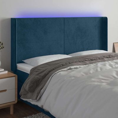 vidaXL Čelo postele s LED tmavomodré 183x16x118/128 cm zamat