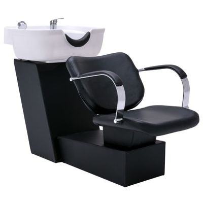 vidaXL Kadernícke kreslo s umývadlom čierno biele 137x59x82 cm umelá koža