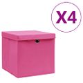 vidaXL Úložné boxy s vekom 4 ks, 28x28x28 cm, ružové
