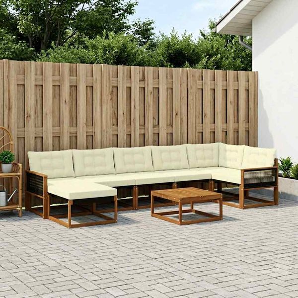 vidaXL Záhradná súprava gaučov s vankúšom 8 pcs Prírodná a krémová