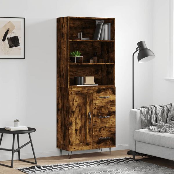 vidaXL Vysoká skrinka dymový dub 69,5x34x180 cm spracované drevo