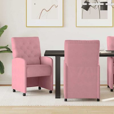 vidaXL Jedálenské stoličky na kolieskach 2 pcs Ružová 58 x 67 x 97 cm