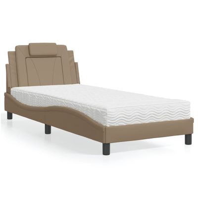 vidaXL Posteľ Viana s matracom kapučínová 90x200 cm umelá koža