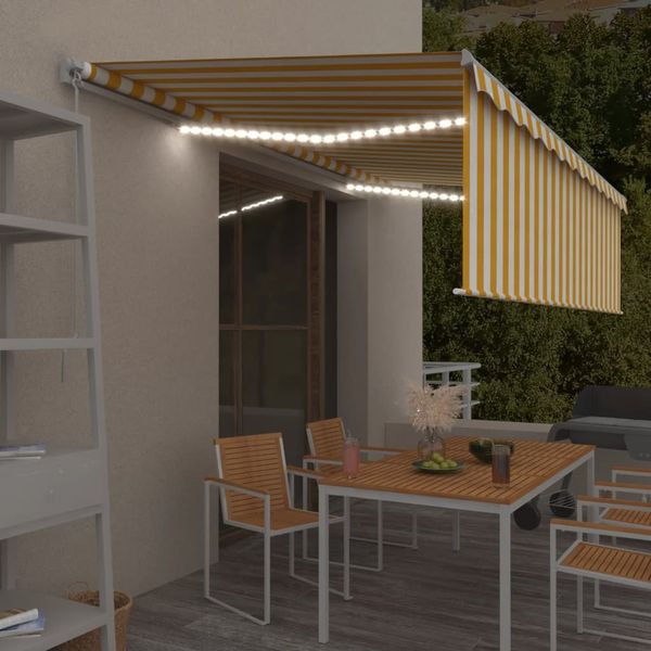 vidaXL Ručne zaťahovacia markíza s tienidlom a LED 5x3 m žlto-biela