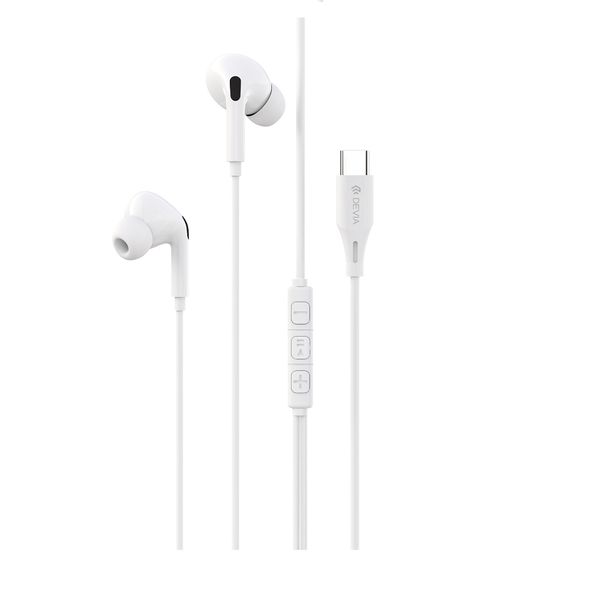 Drôtové slúchadlá Devia Kintone A2 Digital USB-C biela