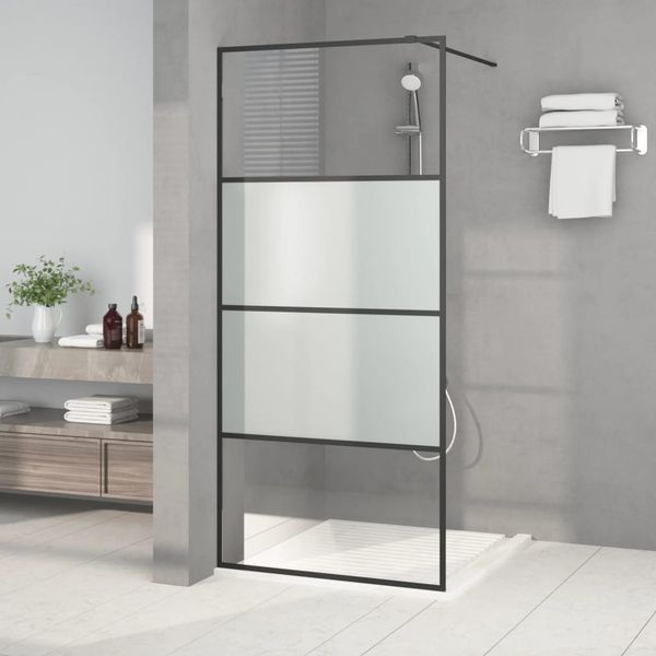 vidaXL Sprchová zástena čierna 90x195 cm polopriehľadné ESG sklo