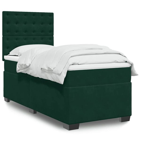 vidaXL Posteľný rám boxsping s matracom tmavozelený 90x190 cm zamat