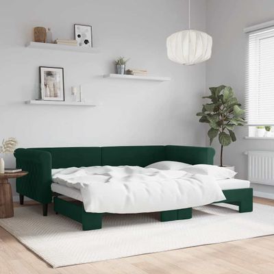 vidaXL Denná posteľ s rozkladacou posteľou tmavozelená 90x200 cm zamat