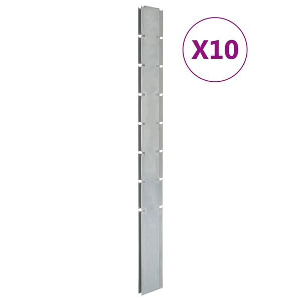 vidaXL Záhradné plotové stĺpiky 10 ks strieborné 200 cm pozinkov. oceľ