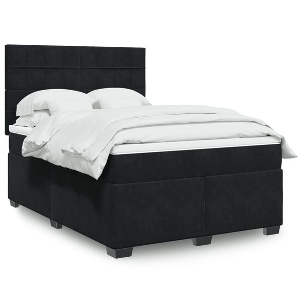 vidaXL Posteľný rám boxspring s matracom čierny 140x190 cm zamat