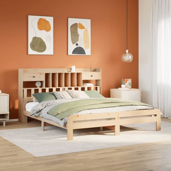 vidaXL Posteľ s knižnicou bez matraca 200x200 cm borovicový masív