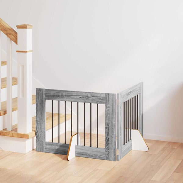 vidaXL Brána pre psov so stojanmi 2 pcs Sivá sonoma 80 x 60 cm
